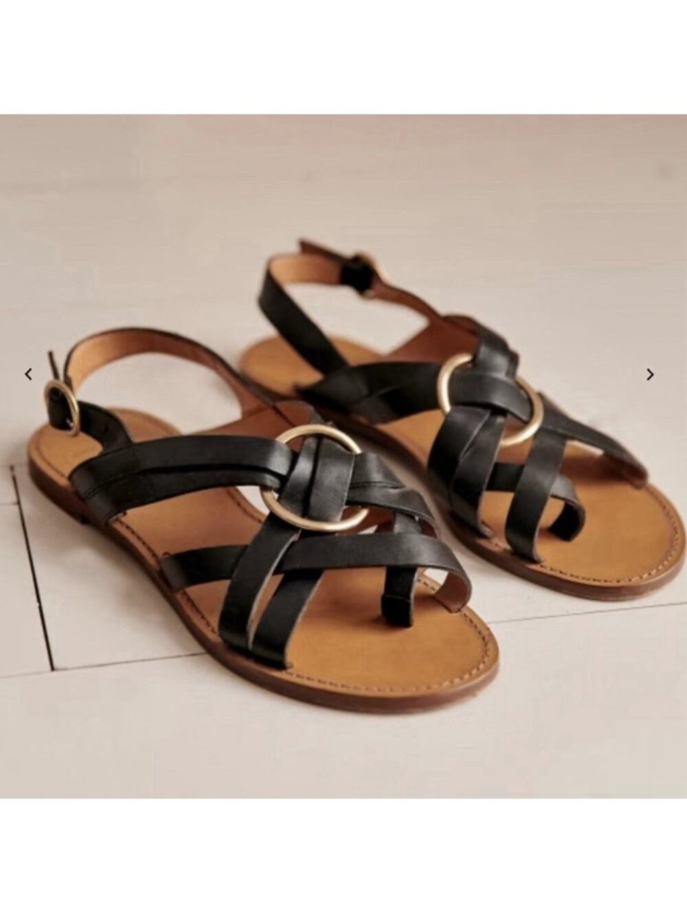 Sezane Women’s Olympe Low Sandals Black Genuine Leather Strappy US 9 UK 7
